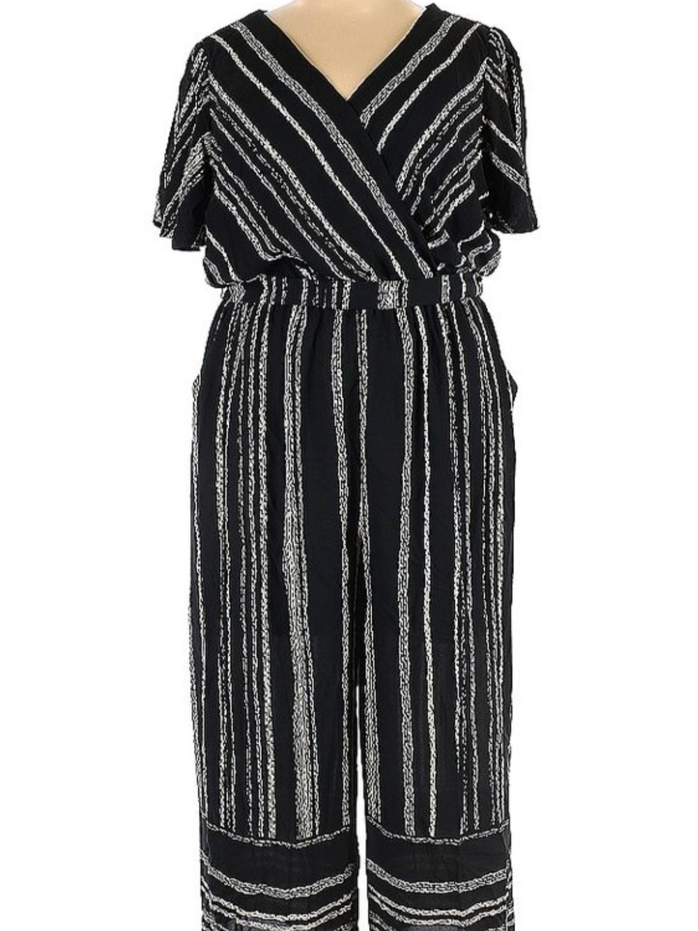Luxology Black and White Striped Wrap-Front Jumpsuit